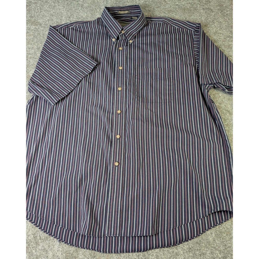 Van Heusen Men's Wrinkle & Stain Free Shirt Blue Stripe Size XL‎ 17-17.5 EUC